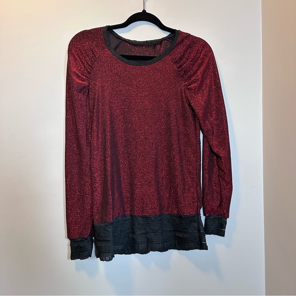 Red glitter shiny blouse trim lace handmade - Picture 7 of 7